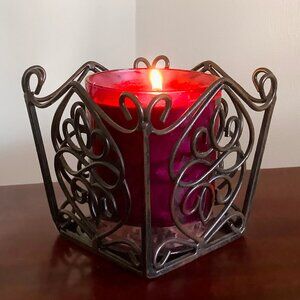 EUC Bronze Colored Swirled Heart Wrought Iron Candle Basket-Candle not included